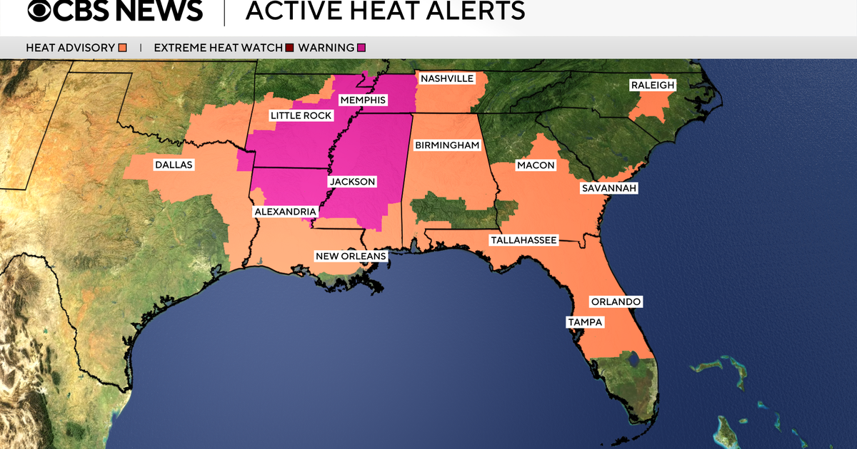 Maps show Southeast heat advisories, air quality alerts in Midwest - CBS News